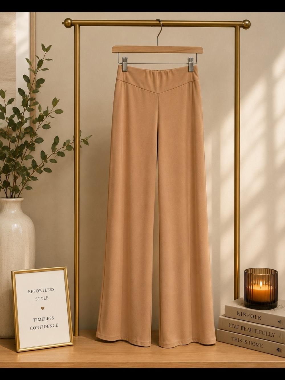 Wide-Leg High-Waist Pants in Camel